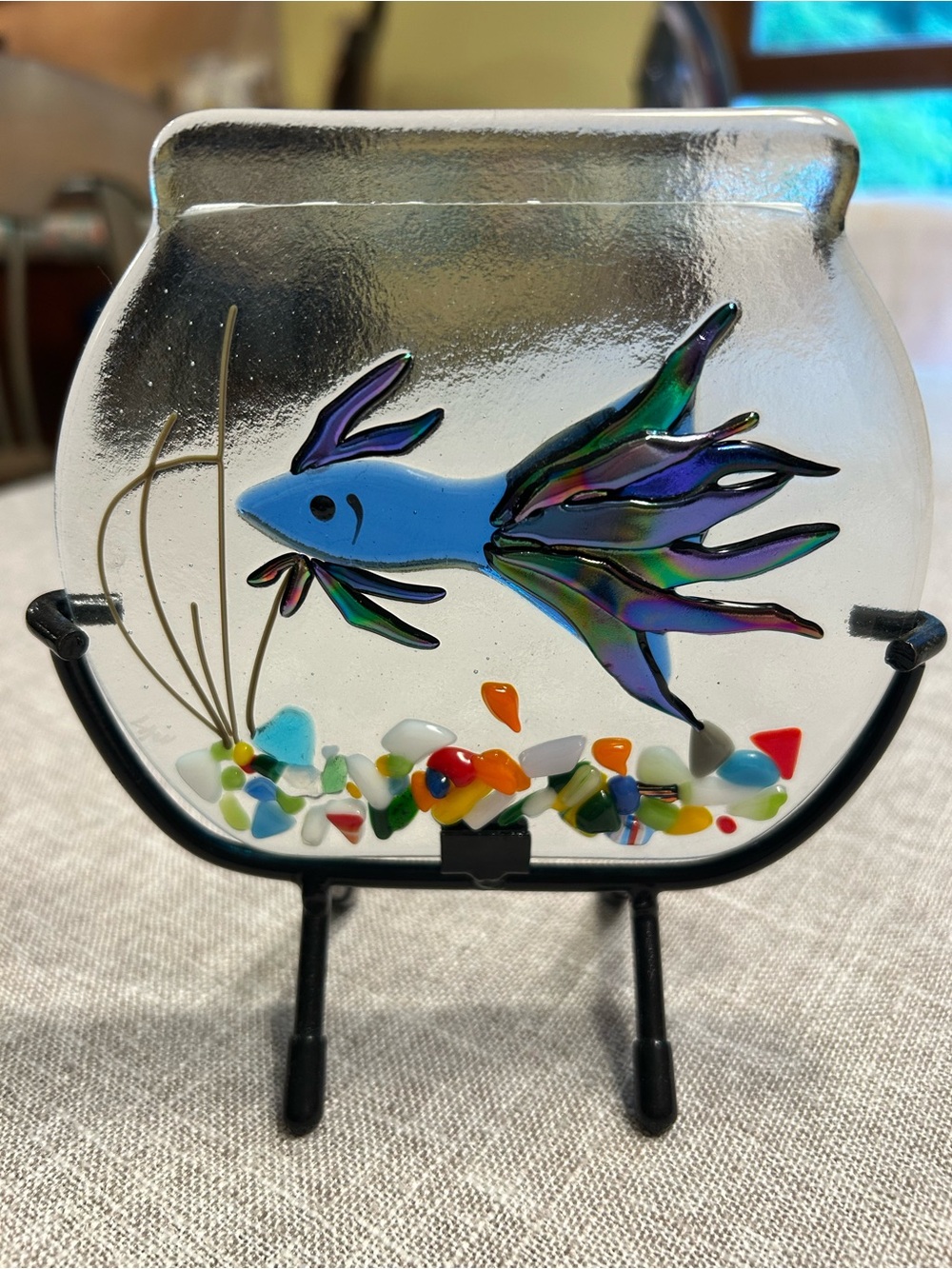 Handmade Fused Glass Fish Décor - Blue/Purple Accent